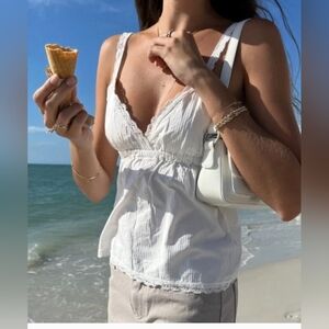 Brandy Melville White Edith Lace Tank One Size Small